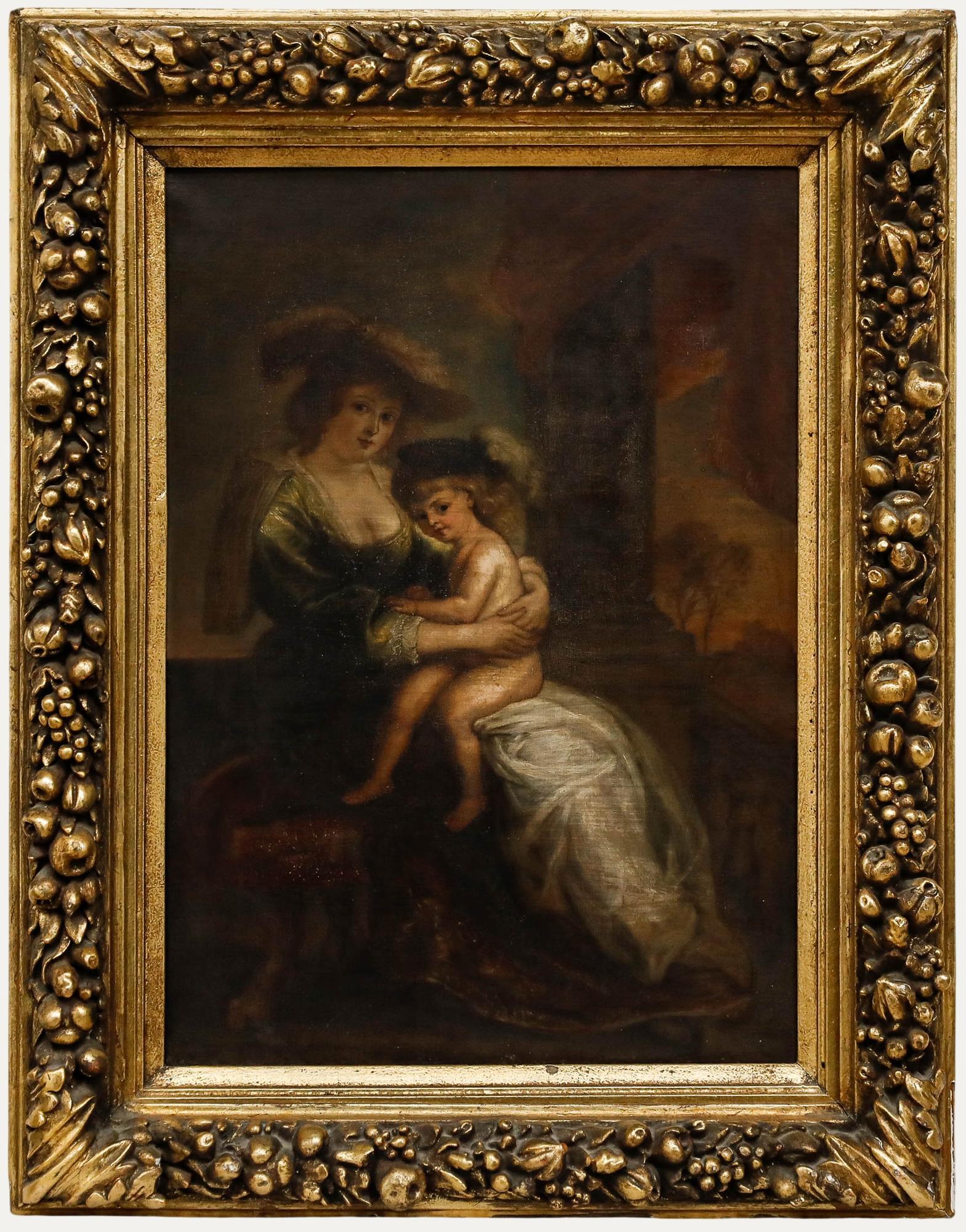 Unknown Portrait Painting - After Rubens (1577-1640) - 19th Century Oil, Hélène Fourment with her Son Frans