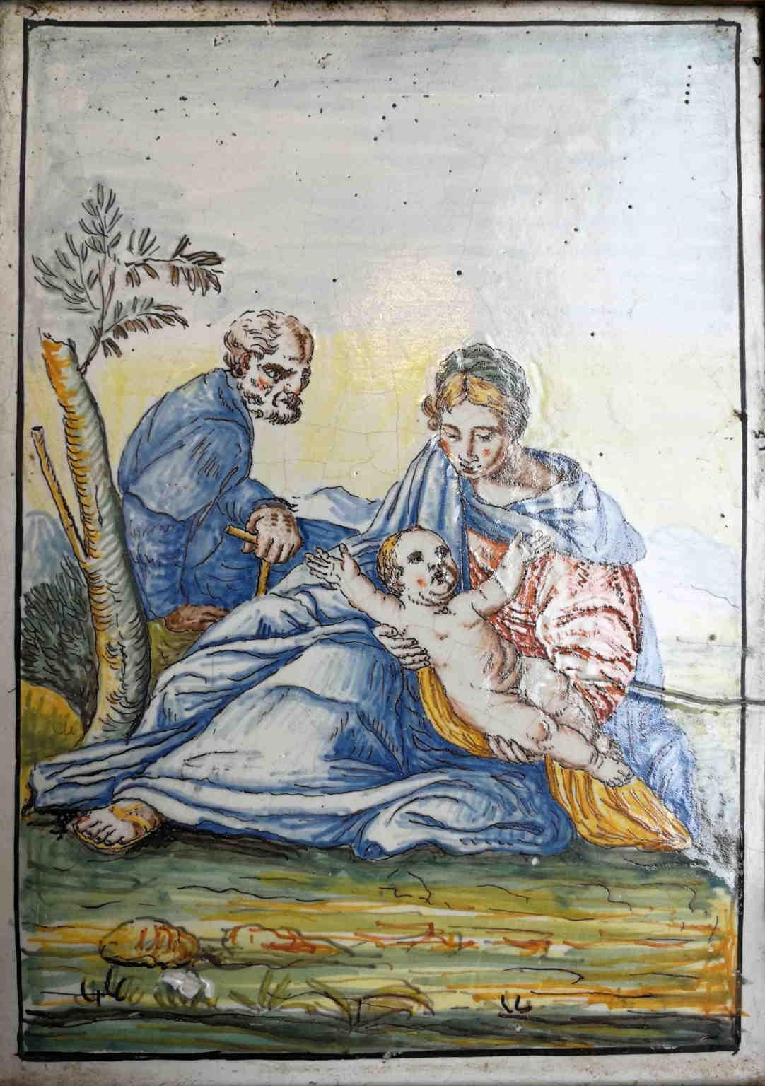 Unknown Landscape Painting - After Simone Cantarini, Rest on the Flight into Egypt, early 17th, ceramic