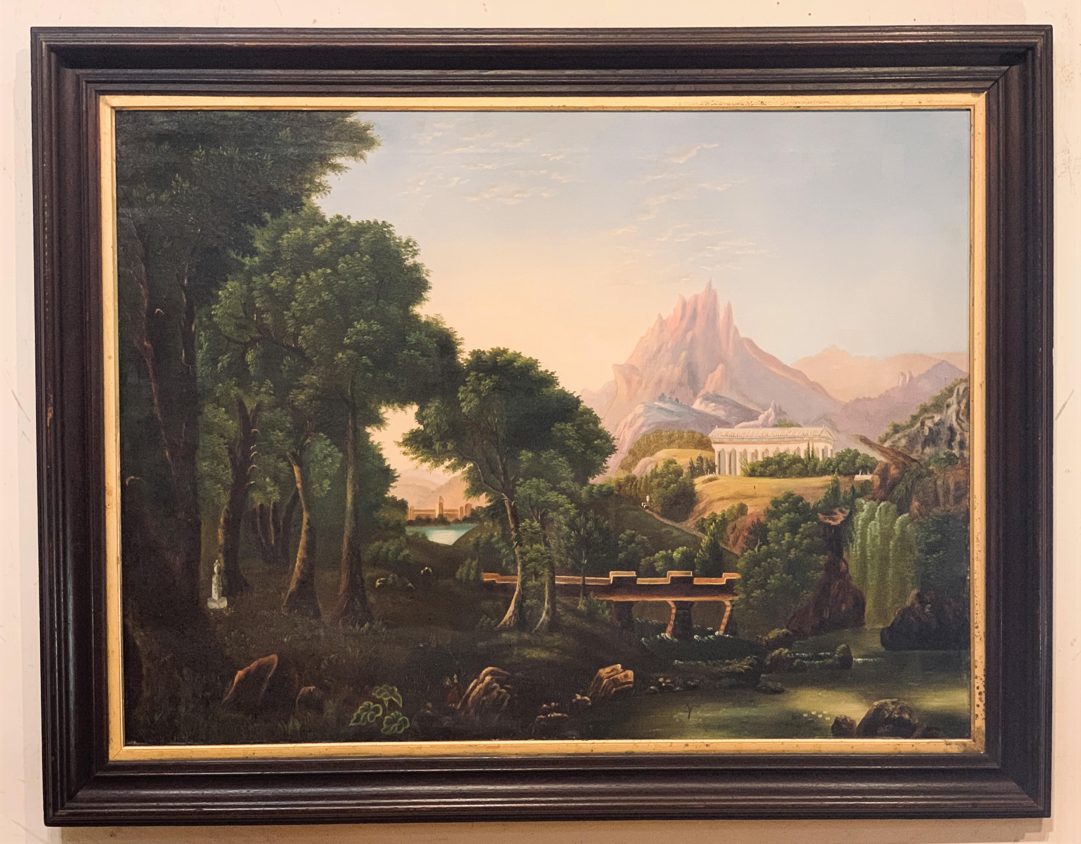 Unknown Landscape Painting - After Thomas Cole, Female Academy Dreams of Arcadia, mid 19th C.