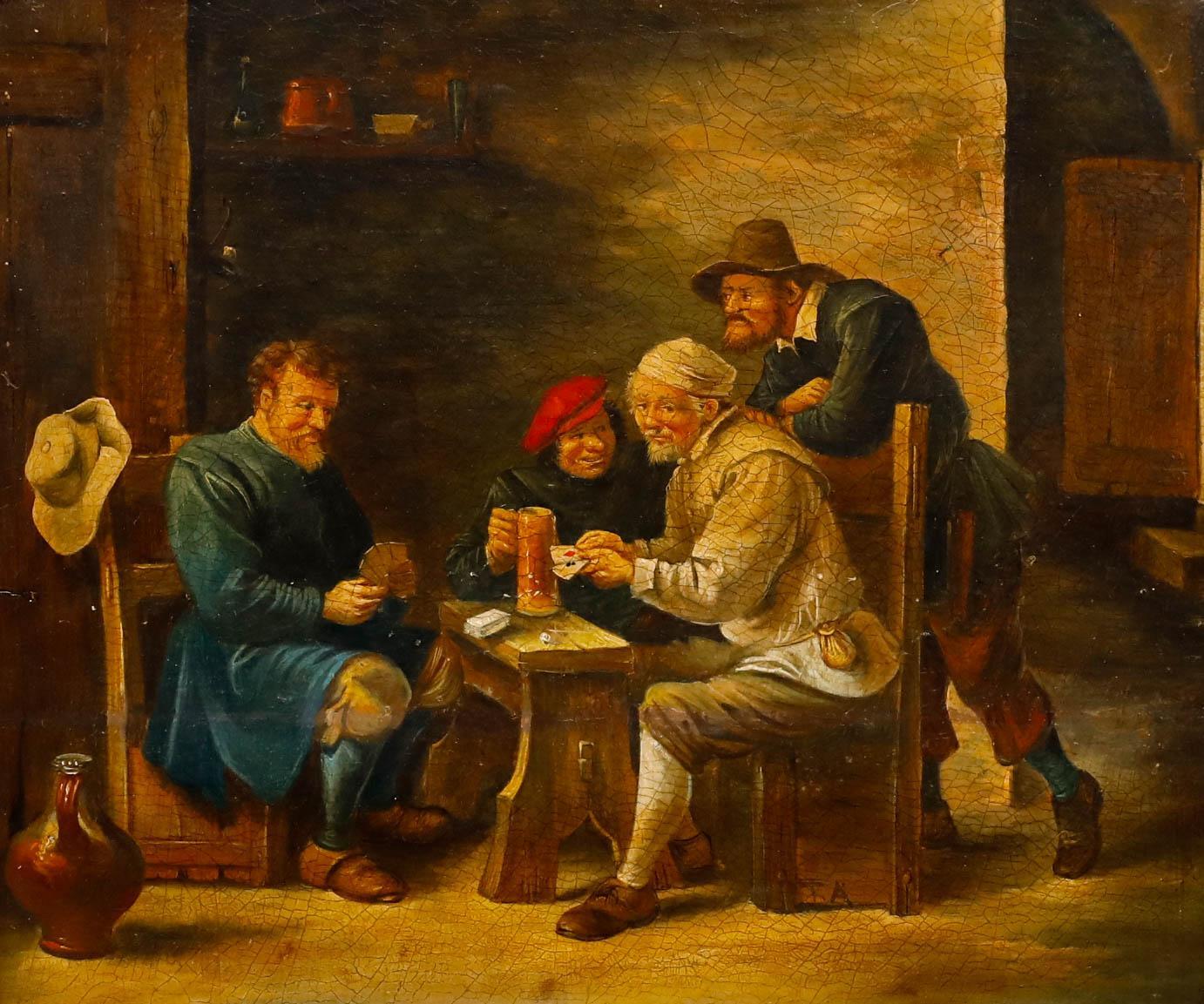 D'après Thomas van Apshoven (1622-1664) - 19e siècle Huile, Cartes à la taverne - Painting de Unknown