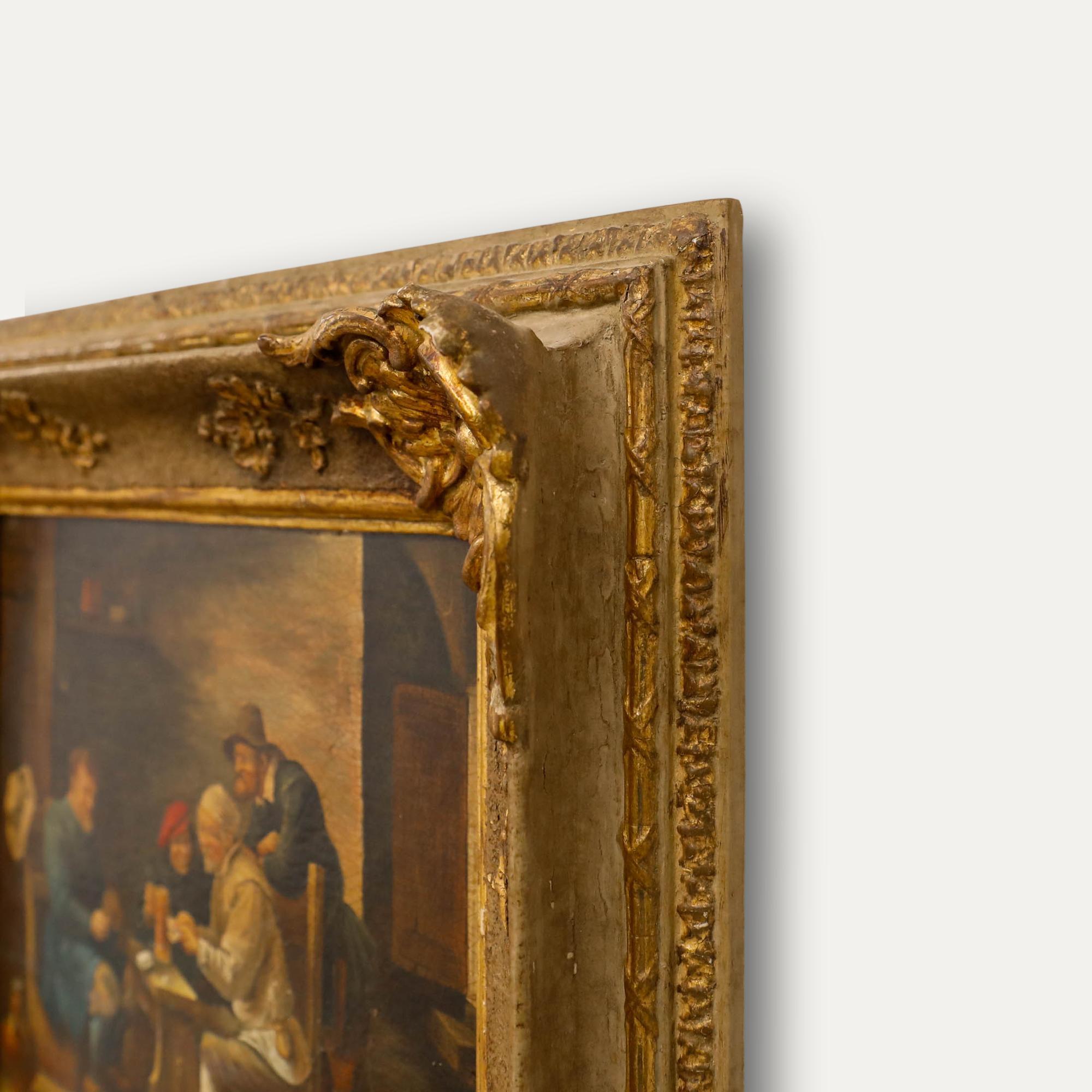 D'après Thomas van Apshoven (1622-1664) - 19e siècle Huile, Cartes à la taverne en vente 1