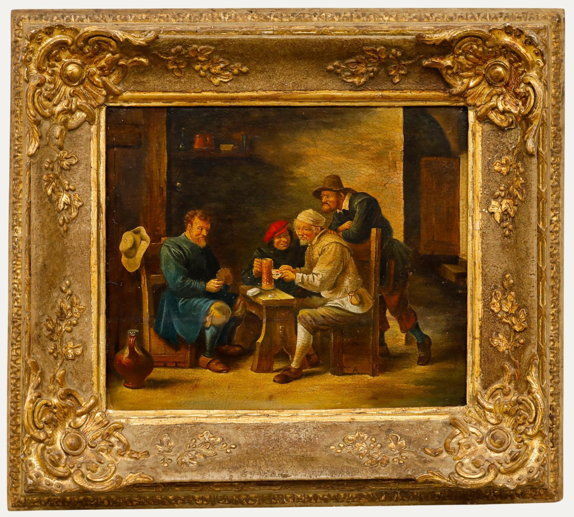 D'après Thomas van Apshoven (1622-1664) - 19e siècle Huile, Cartes à la taverne