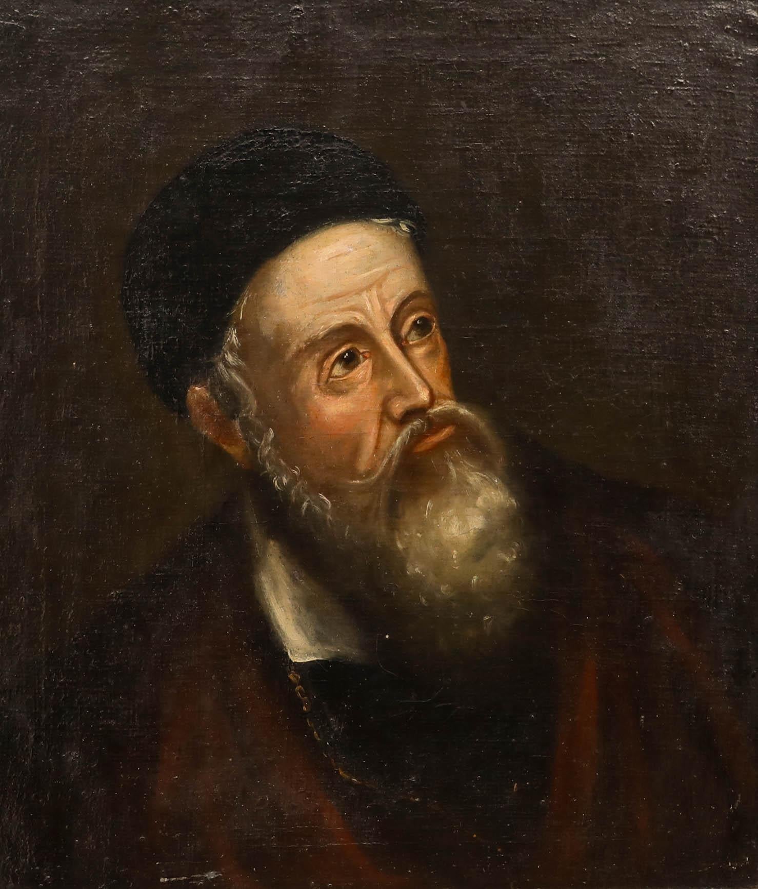 D'après Titien (1485-1576) - Huile encadrée du XIXe siècle, Self-Portrait - Painting de Unknown