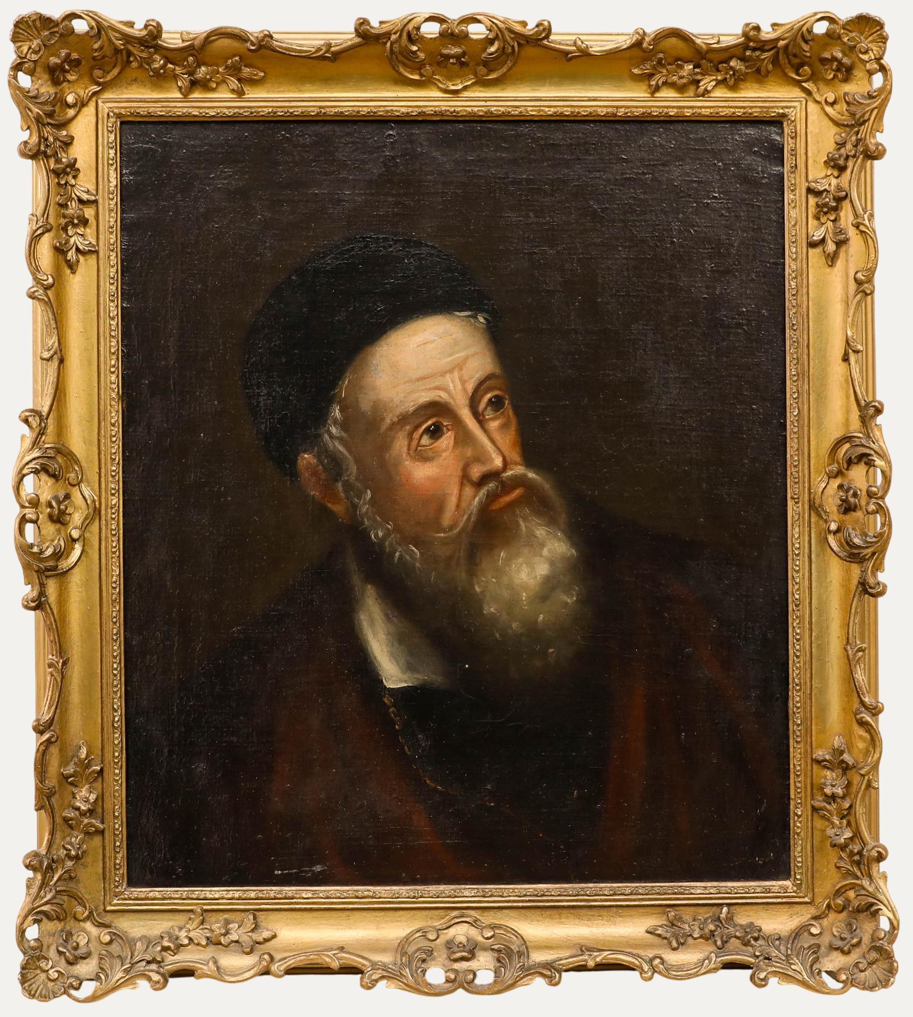 D'après Titien (1485-1576) - Huile encadrée du XIXe siècle, Self-Portrait