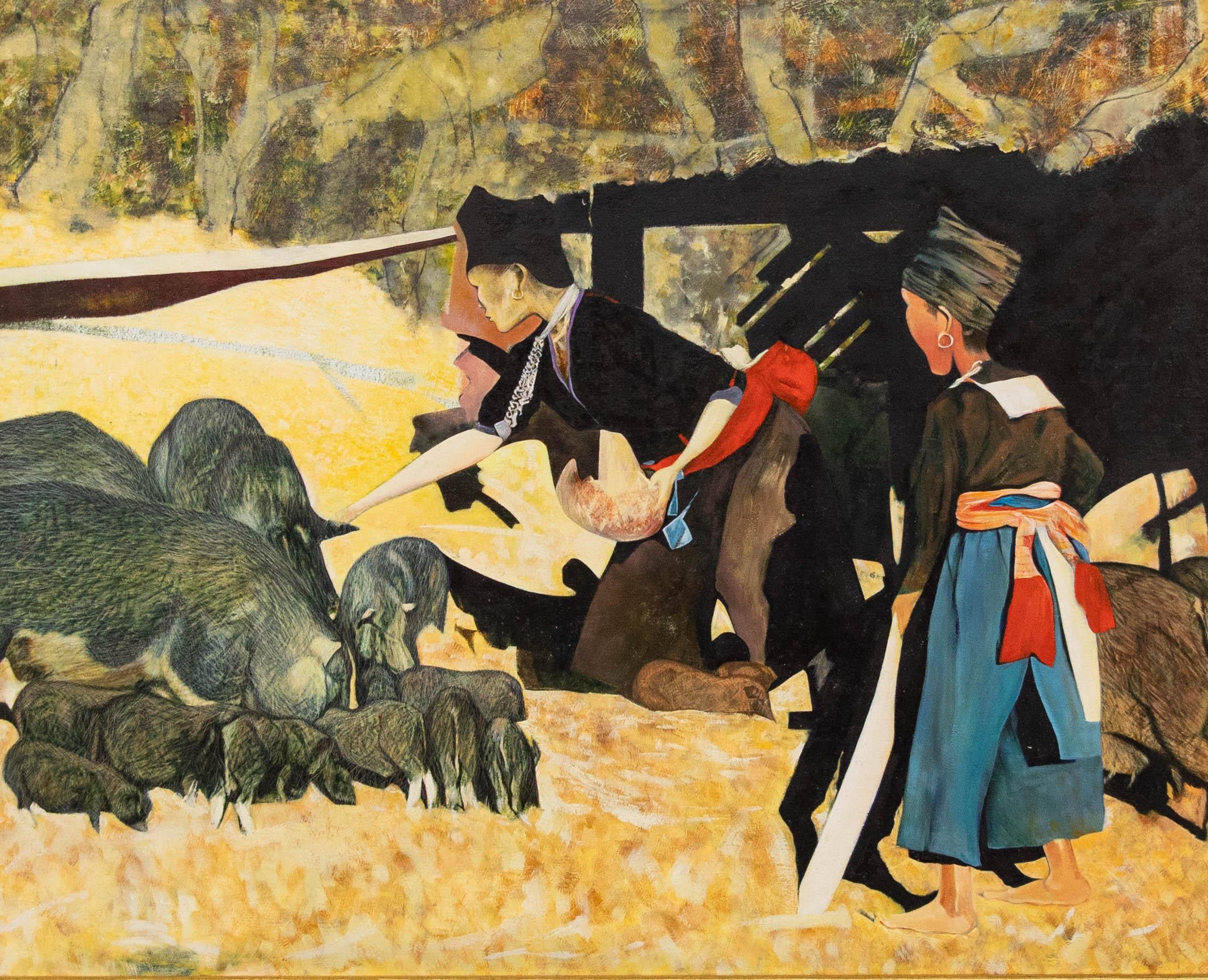 D'après Van Gogh - 1995 Huile, Paysans - Painting de Unknown