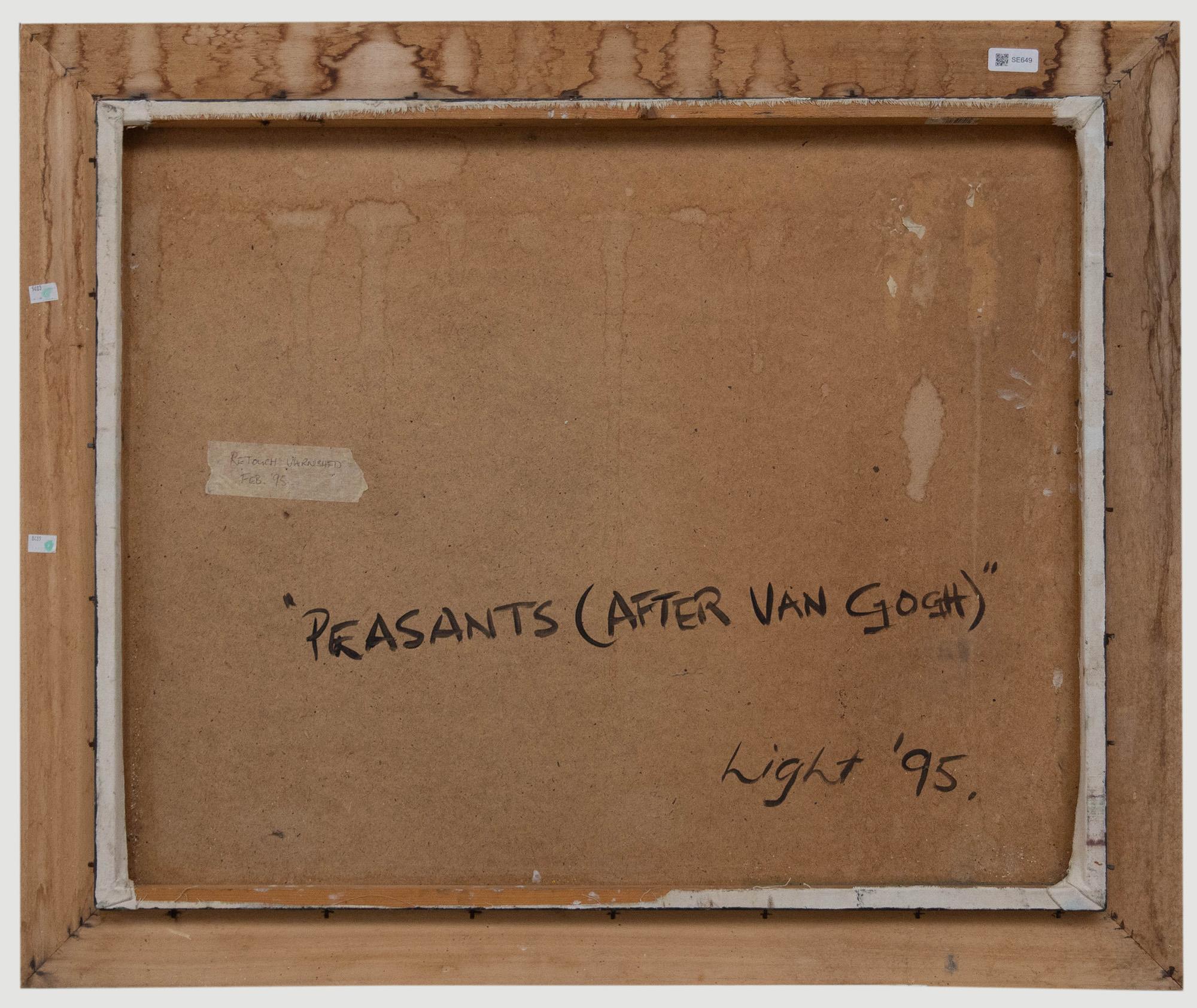 D'après Van Gogh - 1995 Huile, Paysans - Beige Figurative Painting par Unknown