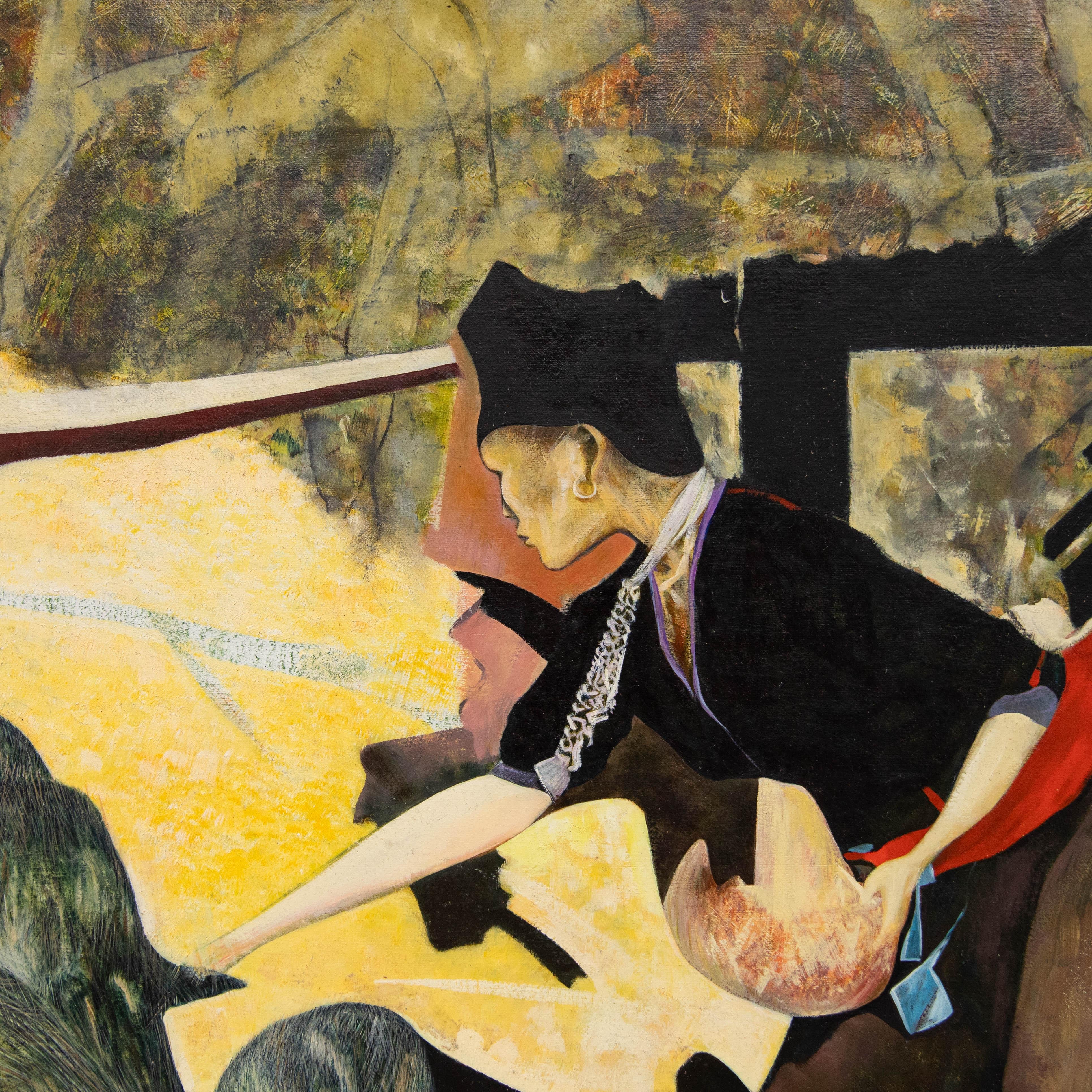 D'après Van Gogh - 1995 Huile, Paysans en vente 1