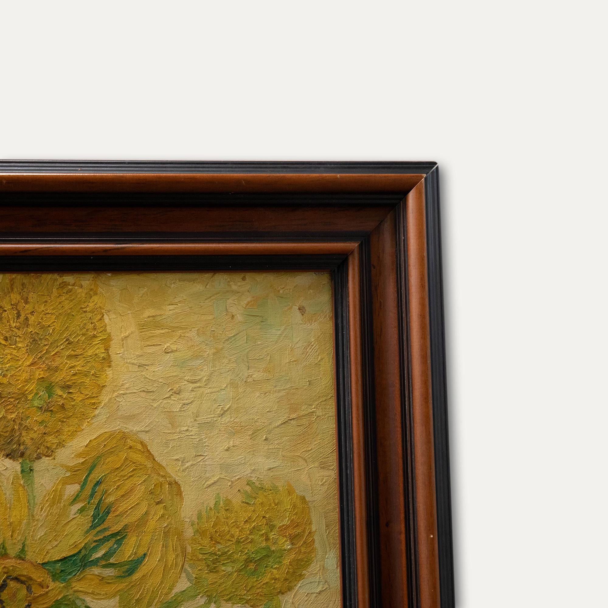 After Vincent van Gogh - Framed Contemporary Oil, Sunflowers 2