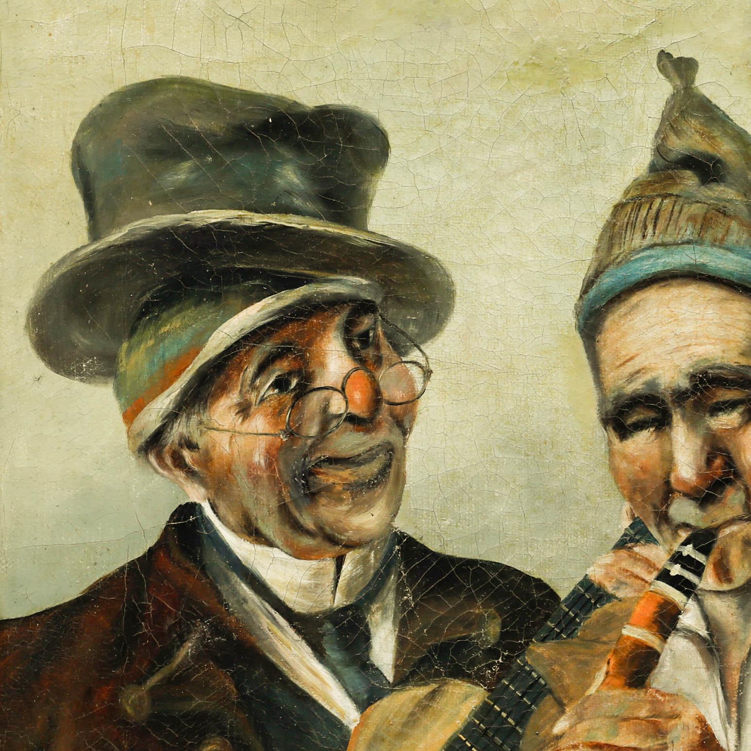Nach Vincenzo Busciolano - Gerahmtes Ölgemälde des späten 19. Jahrhunderts, italienische Troubadours (Braun), Figurative Painting, von Unknown