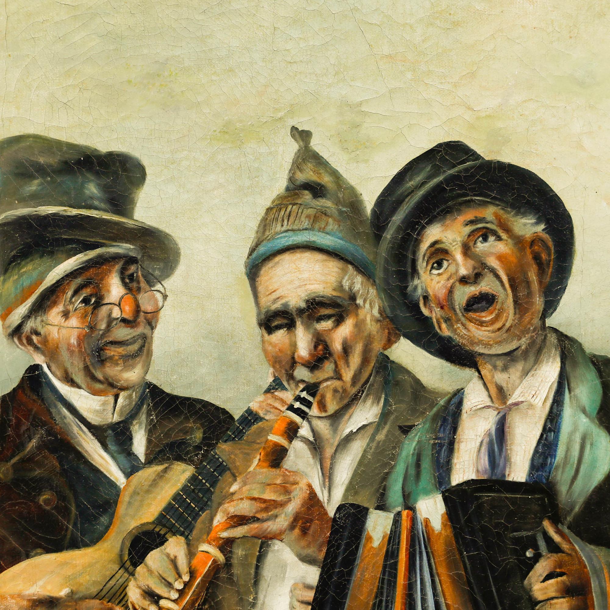 Nach Vincenzo Busciolano. Italienische Troubadoure, Öl auf Leinwand. Undeutlich unterzeichnet. Präsentiert in einem großen Rahmen mit Goldprägung. 