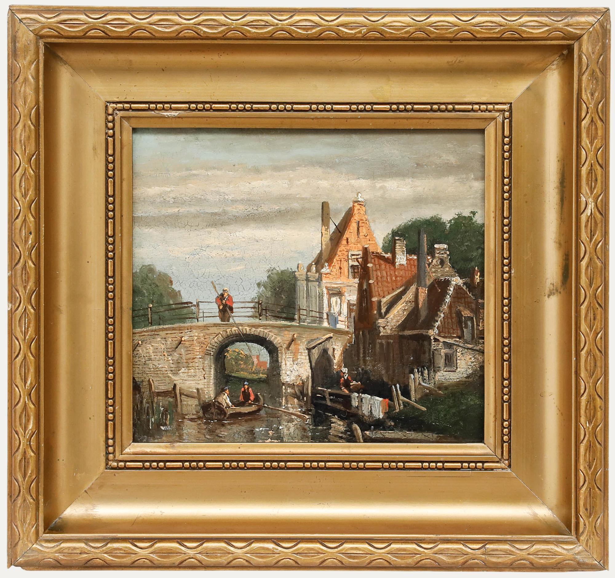 Nach Willem Koekkoek (1839-1895) – Ölgemälde, Ansicht des Kanals aus dem späten 19. Jahrhundert