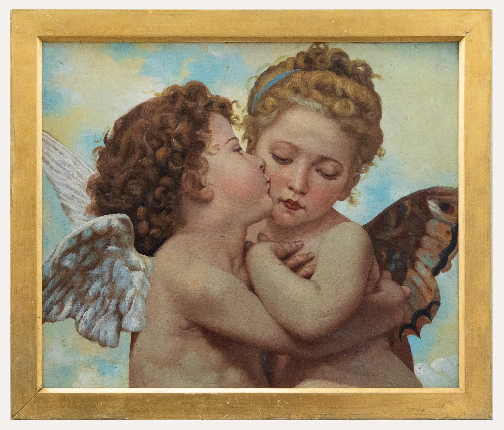 Unknown Figurative Painting - After William-Adolphe Bouguereau - Framed 20th Century Oil, L'Amour et Psyche