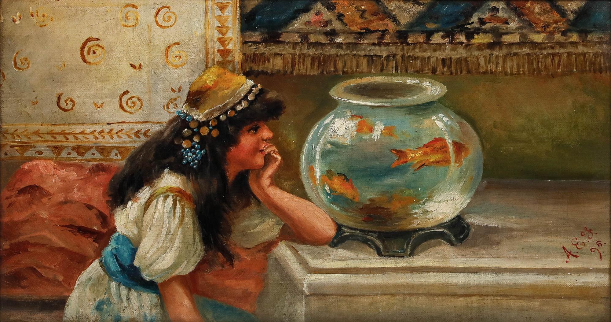 Dopo William Stephen Coleman (1829-1904) - 1896 Olio, La ciotola del pesce rosso - Painting di Unknown