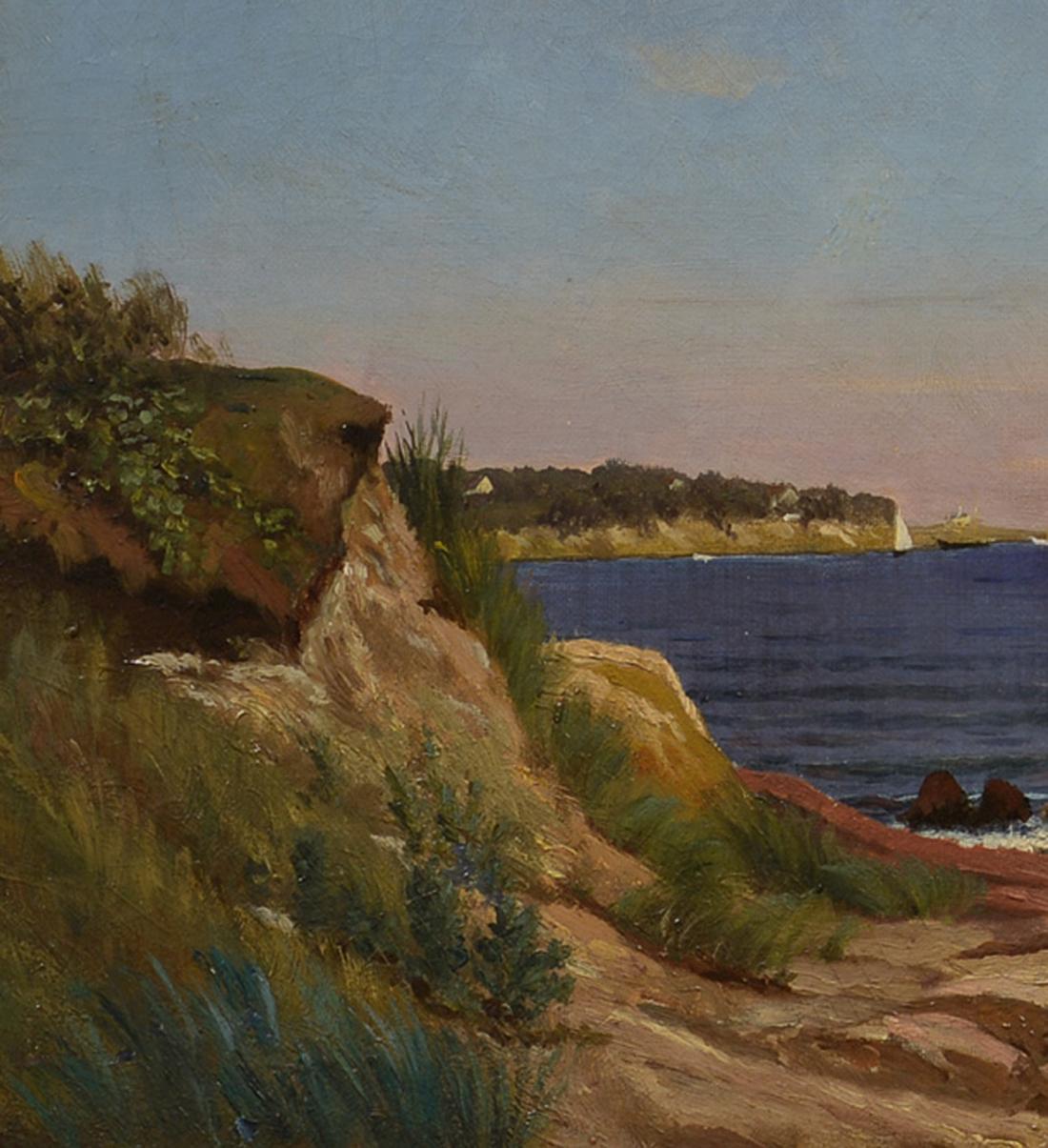 Tarde en la orilla, Escuela Americana, hacia 1870, Veleros, Paisaje, Óleo 1