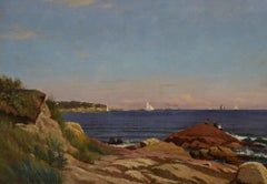 Afternoon by the Shore, American School, circa 1870s, Sailboats, Landscape, Oil