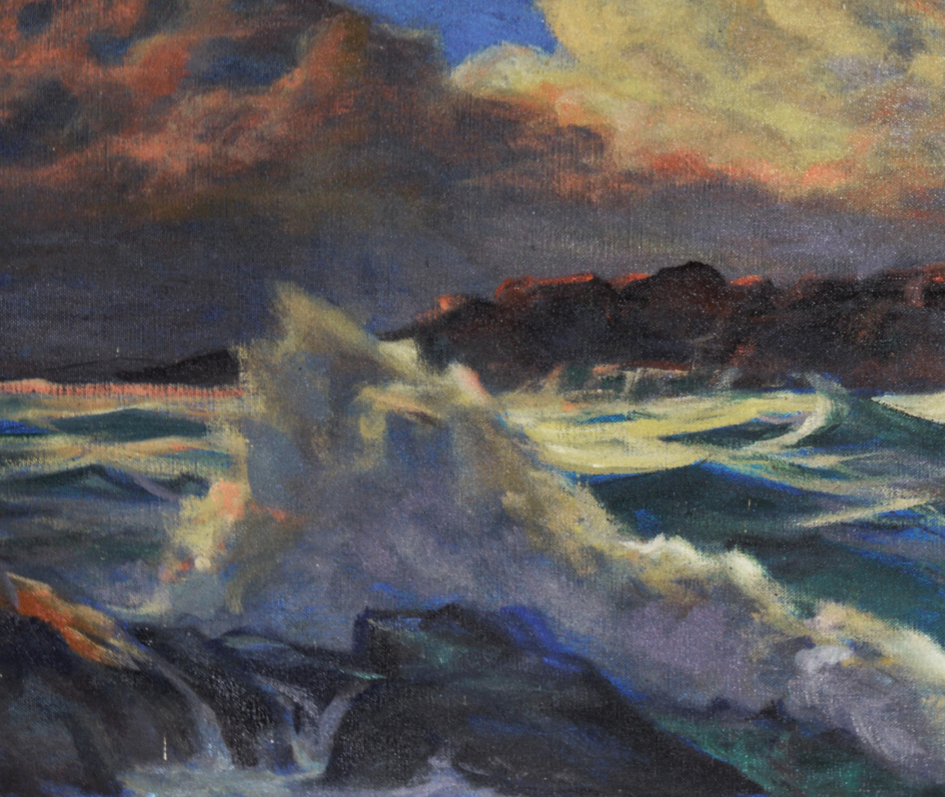 Against The Tide im Stil von Edgar Alwin Payne – Öl auf Leinen  – Painting von Unknown