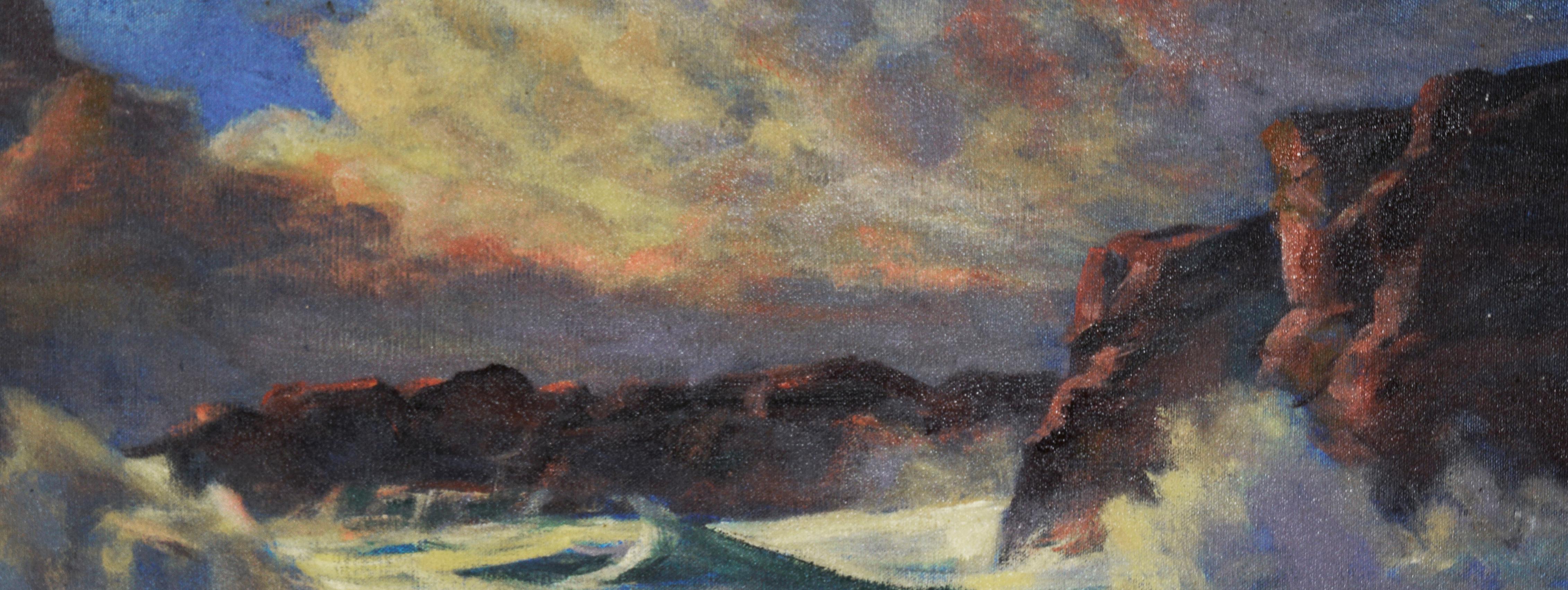 Against The Tide im Stil von Edgar Alwin Payne – Öl auf Leinen  (Amerikanischer Impressionismus), Painting, von Unknown
