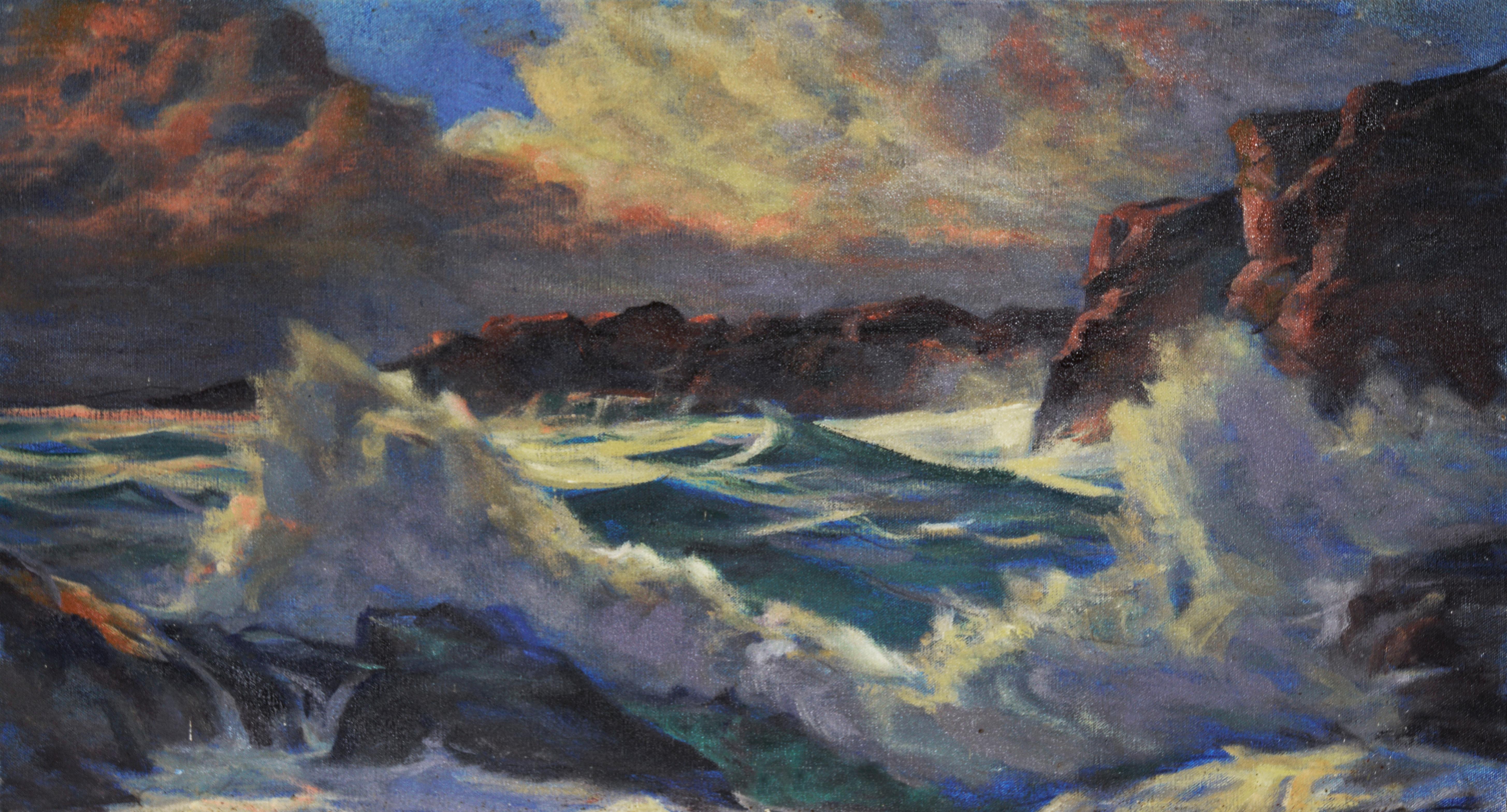 Unknown Landscape Painting – Against The Tide im Stil von Edgar Alwin Payne – Öl auf Leinen 