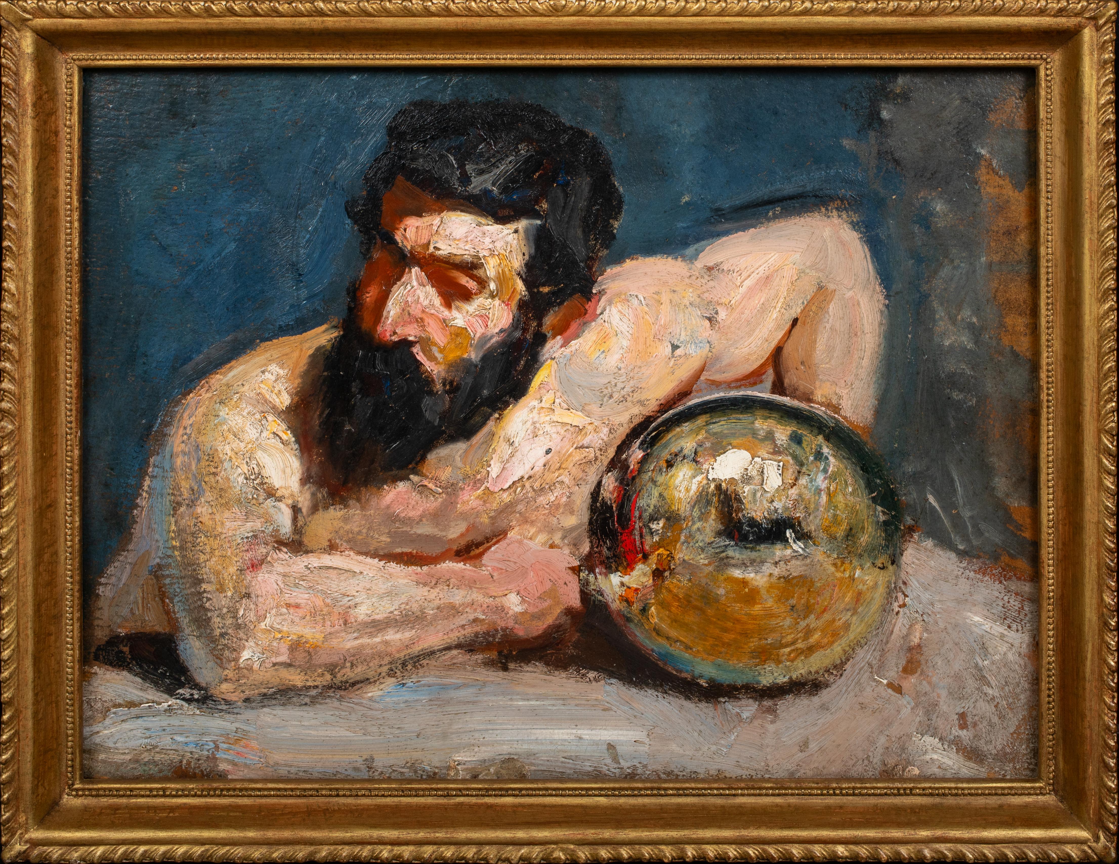 Unknown Nude Painting – Aion, Gott der Zeit und die Kugel, Französische Schule des 19. Jahrhunderts