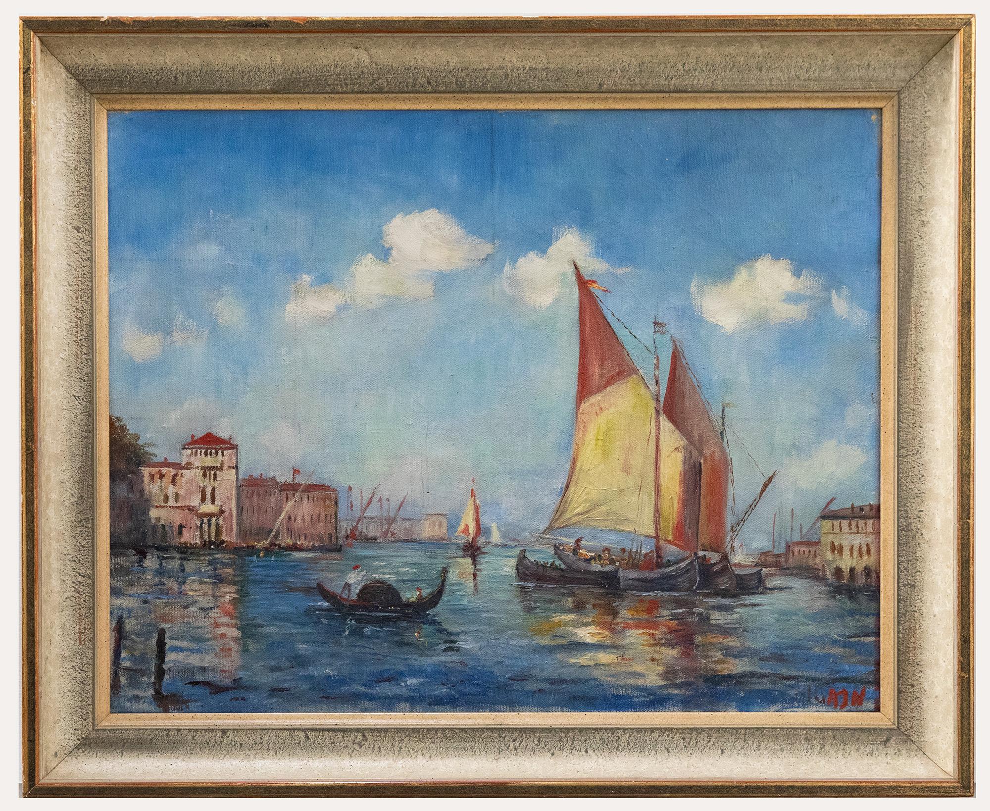 Unknown Landscape Painting - A.J.N - Framed 20th Century Oil, Colour on the Grand Canal