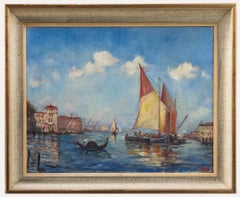 A.J.N - Huile du 20e siècle encadrée, couleur sur le Grand Canal