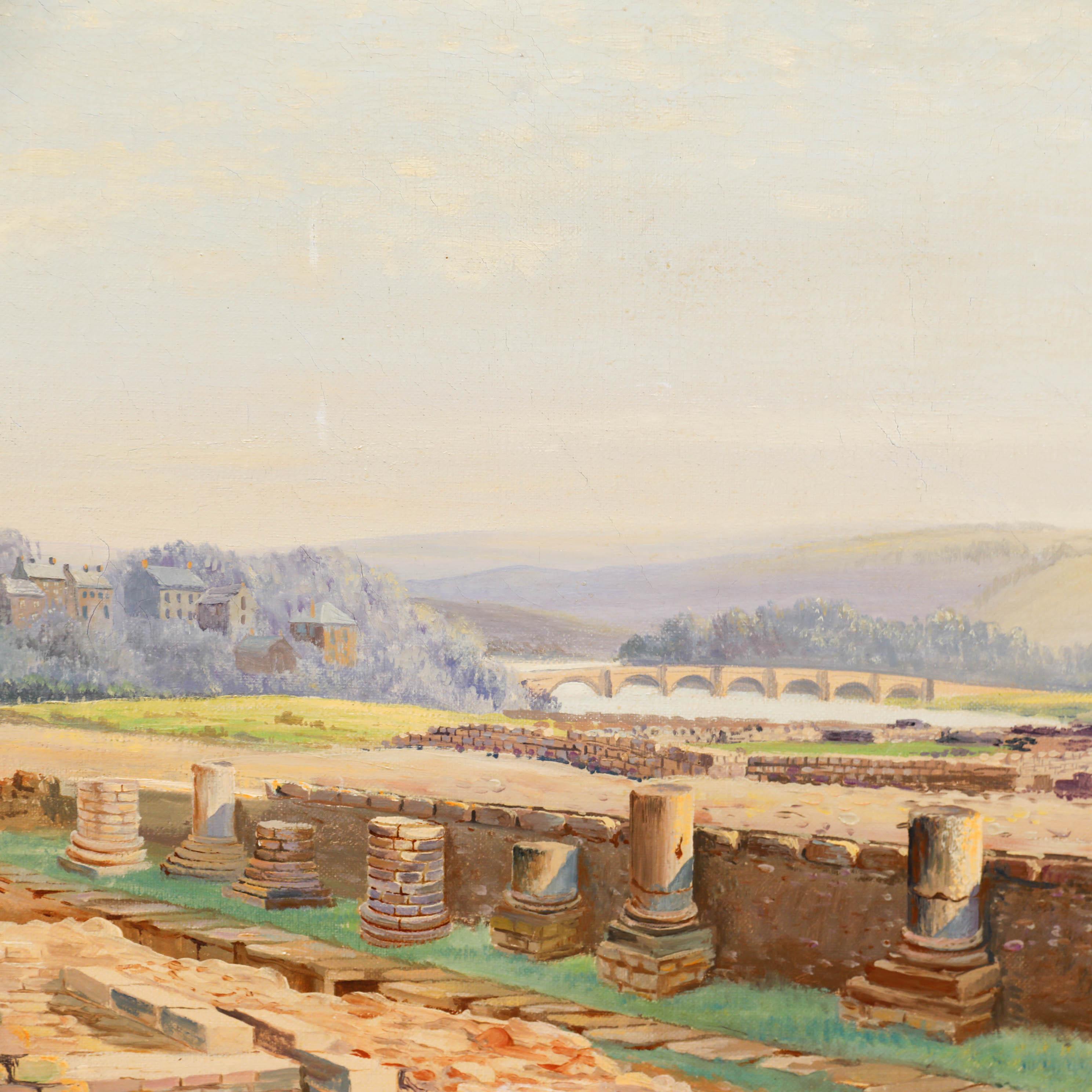 Un delicioso estudio del yacimiento romano de Corbridge, en Northumberland. El lugar fue en su día un importante fuerte romano diseñado para proteger un puente que cruzaba el río Tyne. Firmado. En lienzo.