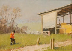 Alan Stenhouse Gourley (1909-1991) - Framed Oil, Playing by the Hay Barn