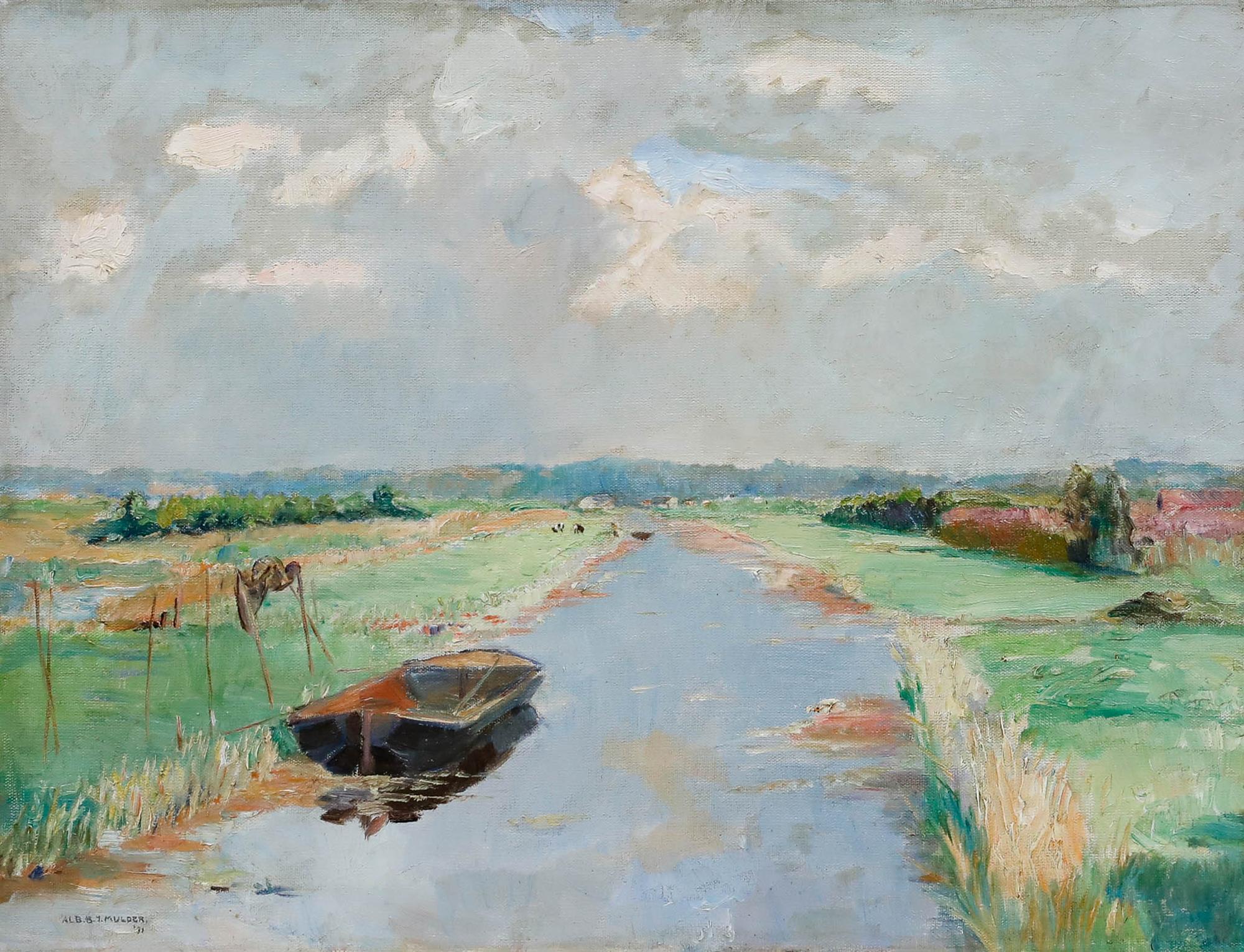 Albert Berend Jans Mulder (1889-1987) - Dutch School  Oil, Boat on the canal - Painting by Unknown