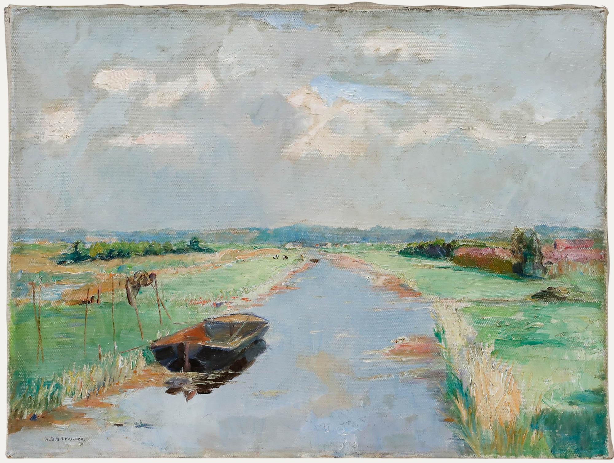 Unknown Landscape Painting - Albert Berend Jans Mulder (1889-1987) - Dutch School  Oil, Boat on the canal