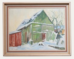 Albert Kruger (1885-1965) - Swedish School Mid 20th Century Oil, Winter Barn