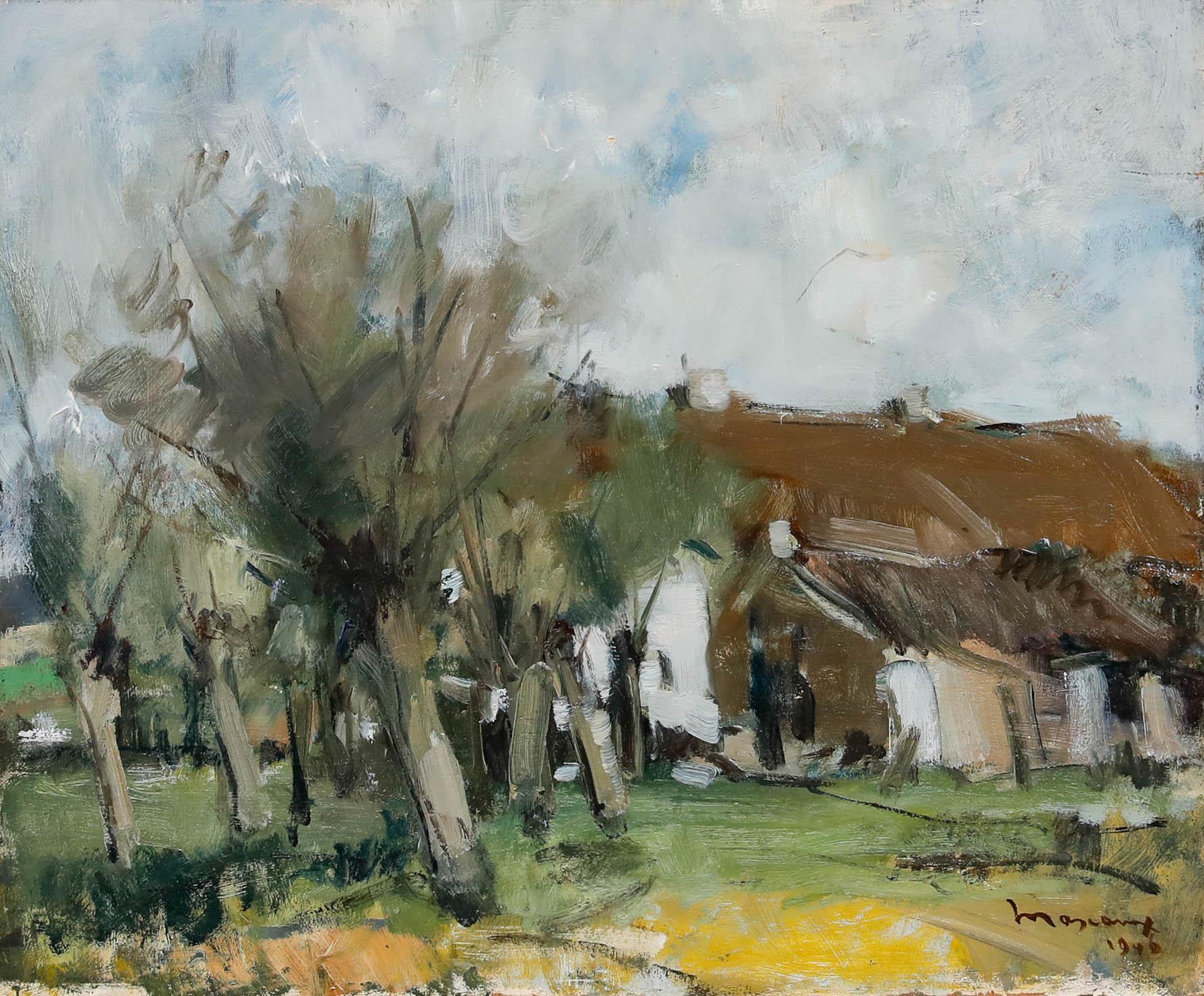 Albert Mascaux (1900-1963) - Gerahmtes Ölgemälde, Paysage de Ferme, 1946 – Painting von Unknown