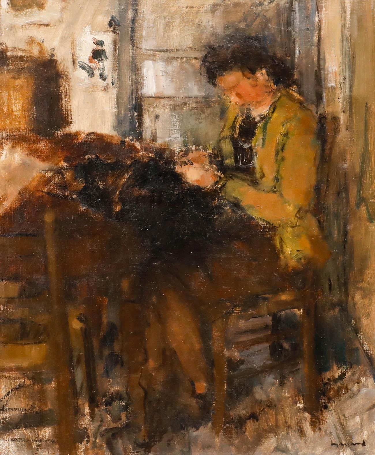 Albert Mascaux (1900-1963) - Mid 20th Century Oil, The Seamstress - Painting by Unknown