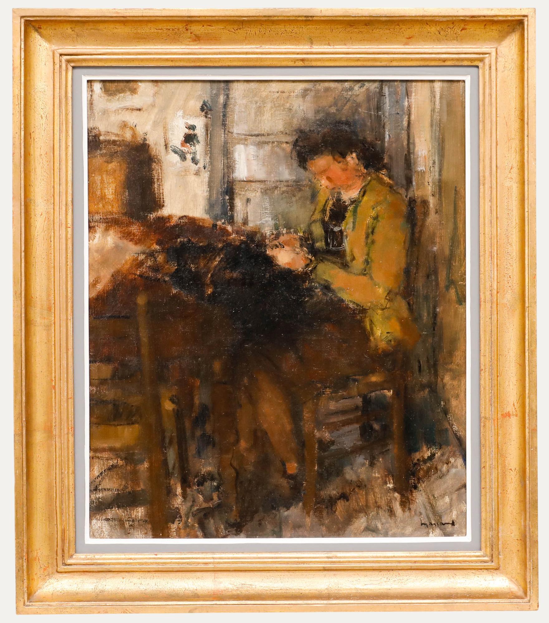 Unknown Portrait Painting - Albert Mascaux (1900-1963) - Mid 20th Century Oil, The Seamstress