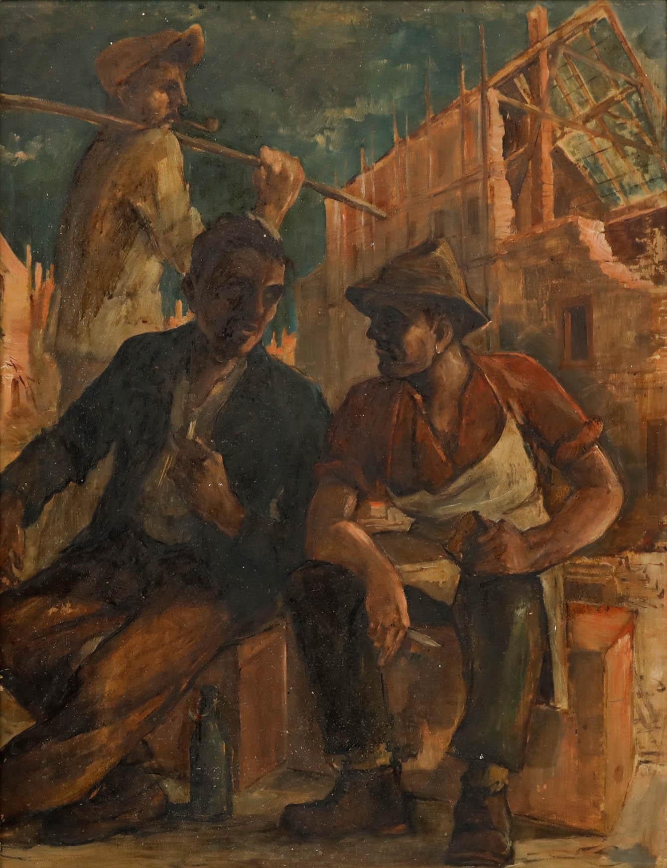 Albert Matzdorf  (1912-1992) - 1944 Petróleo, Trabajadores en descanso - Painting de Unknown