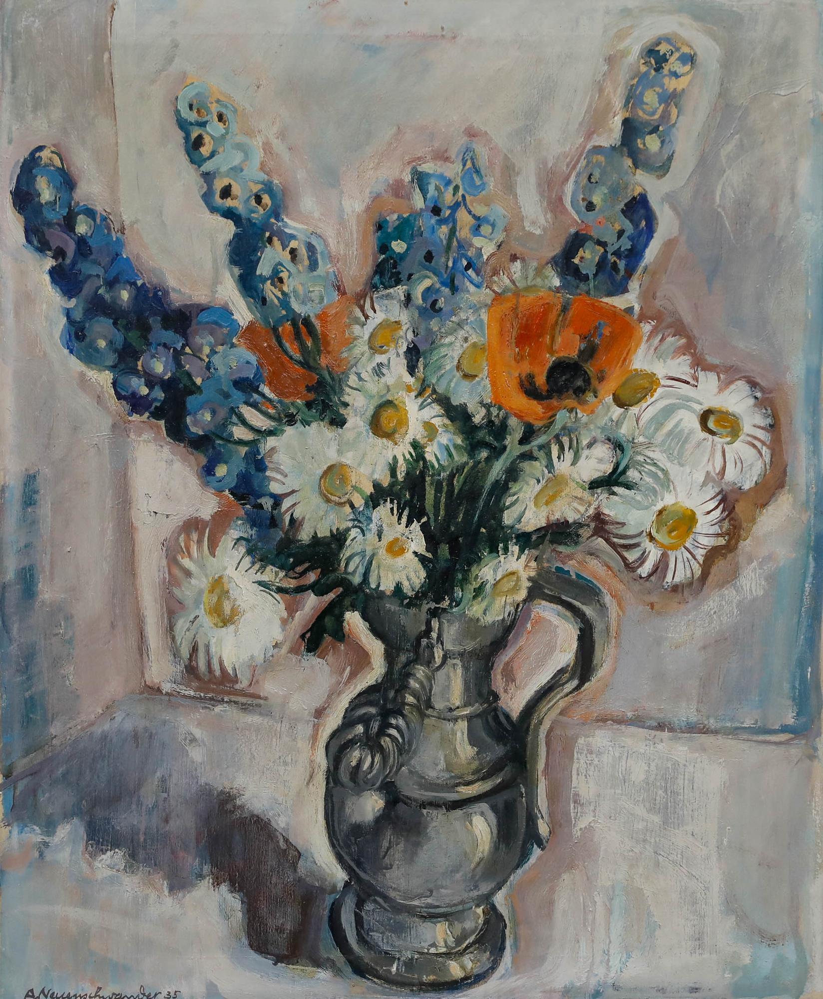 Albert Neuenschwander (1902-1984) - Gerahmtes Ölgemälde, Stillleben mit Blumen, 1935 – Painting von Unknown
