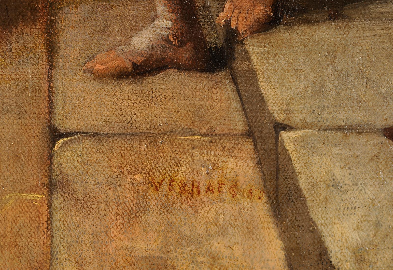 Französische Schule, Ende 18. Jahrhundert
Alexander der Große im Haus des Darius
Öl auf Leinwand
H. 42 cm; B. 53,5 cm ohne Rahmen
Apokryphe Signatur unten rechts 