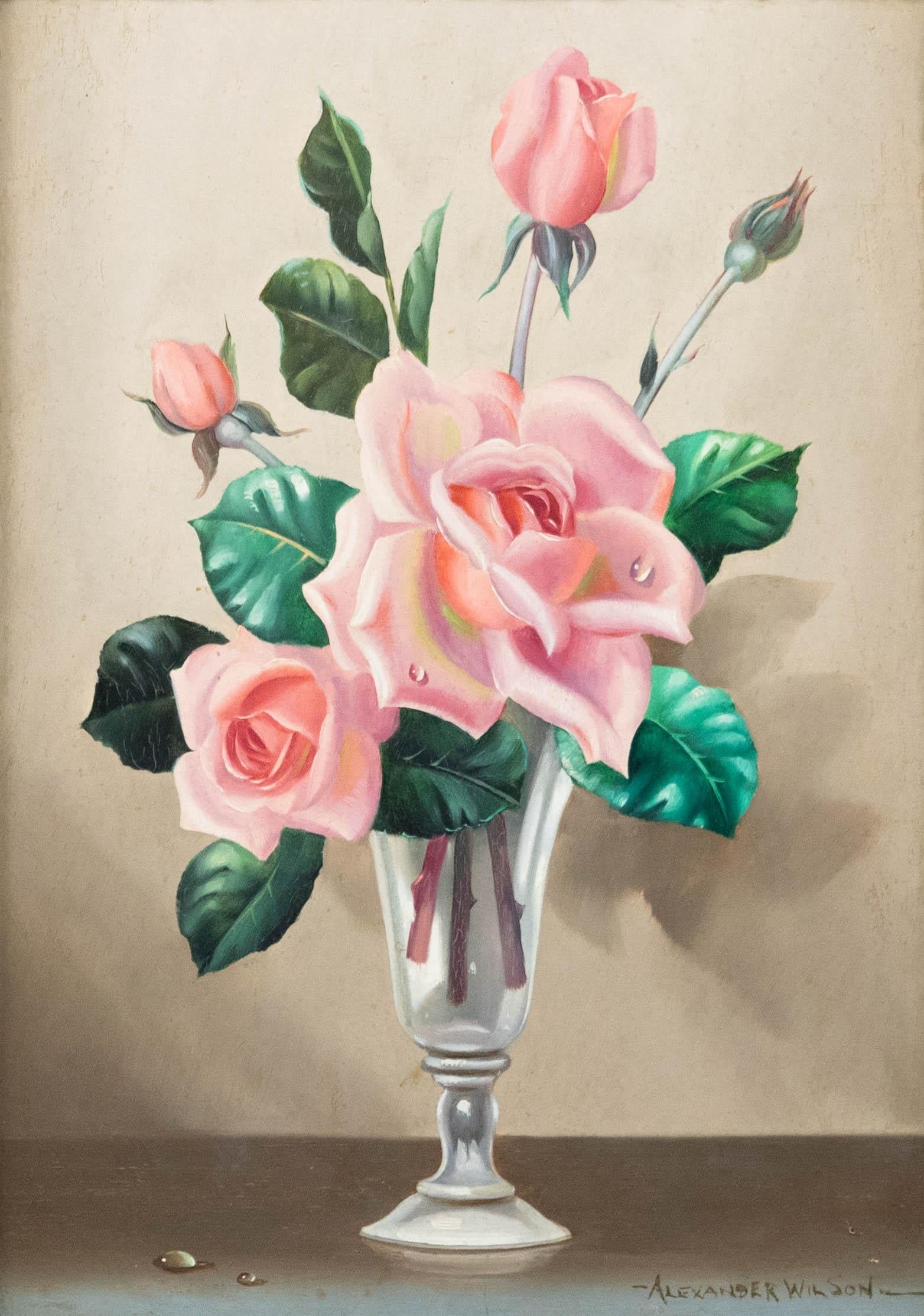 Alexander Wilson - 20e siècle Huile, Nature morte aux roses - Painting de Unknown