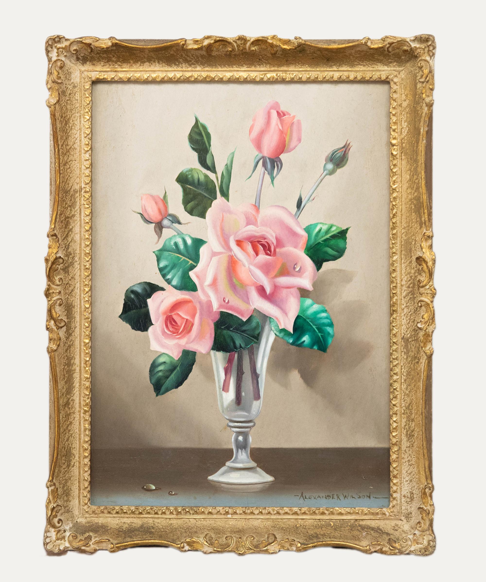 Still-Life Painting Unknown - Alexander Wilson - 20e siècle Huile, Nature morte aux roses