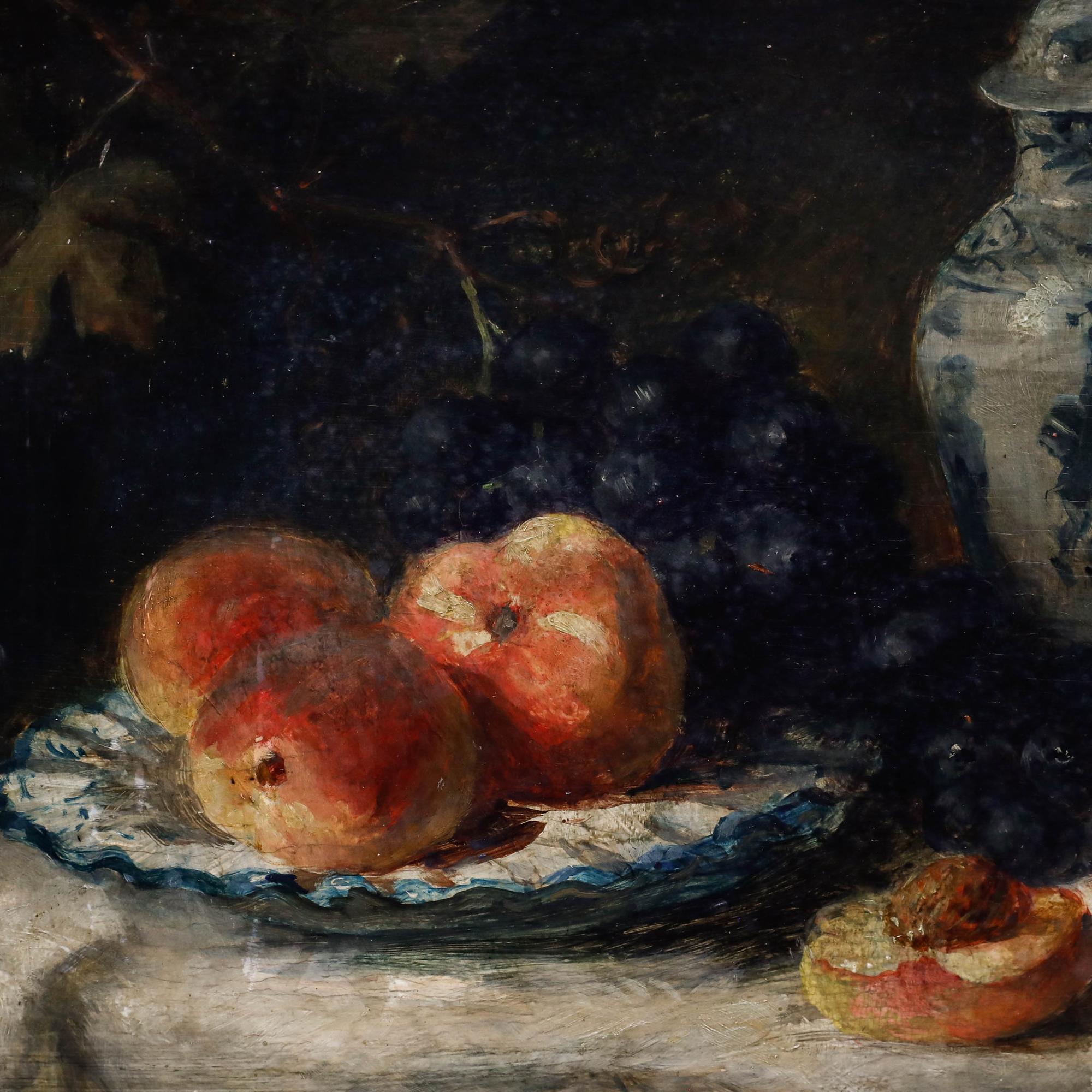 Alexandra von Berckholtz (1821-1899) - 1890 Oil, Still Life of Peaches & Grapes For Sale 1
