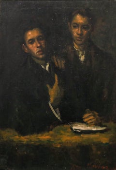 Alexandre Flaschner - Framed 1924 Oil, Two Brothers