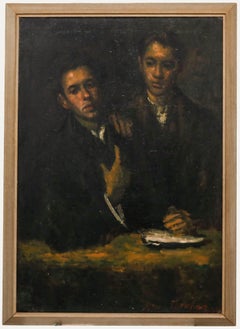 Alexandre Flaschner - Framed 1924 Oil, Two Brothers