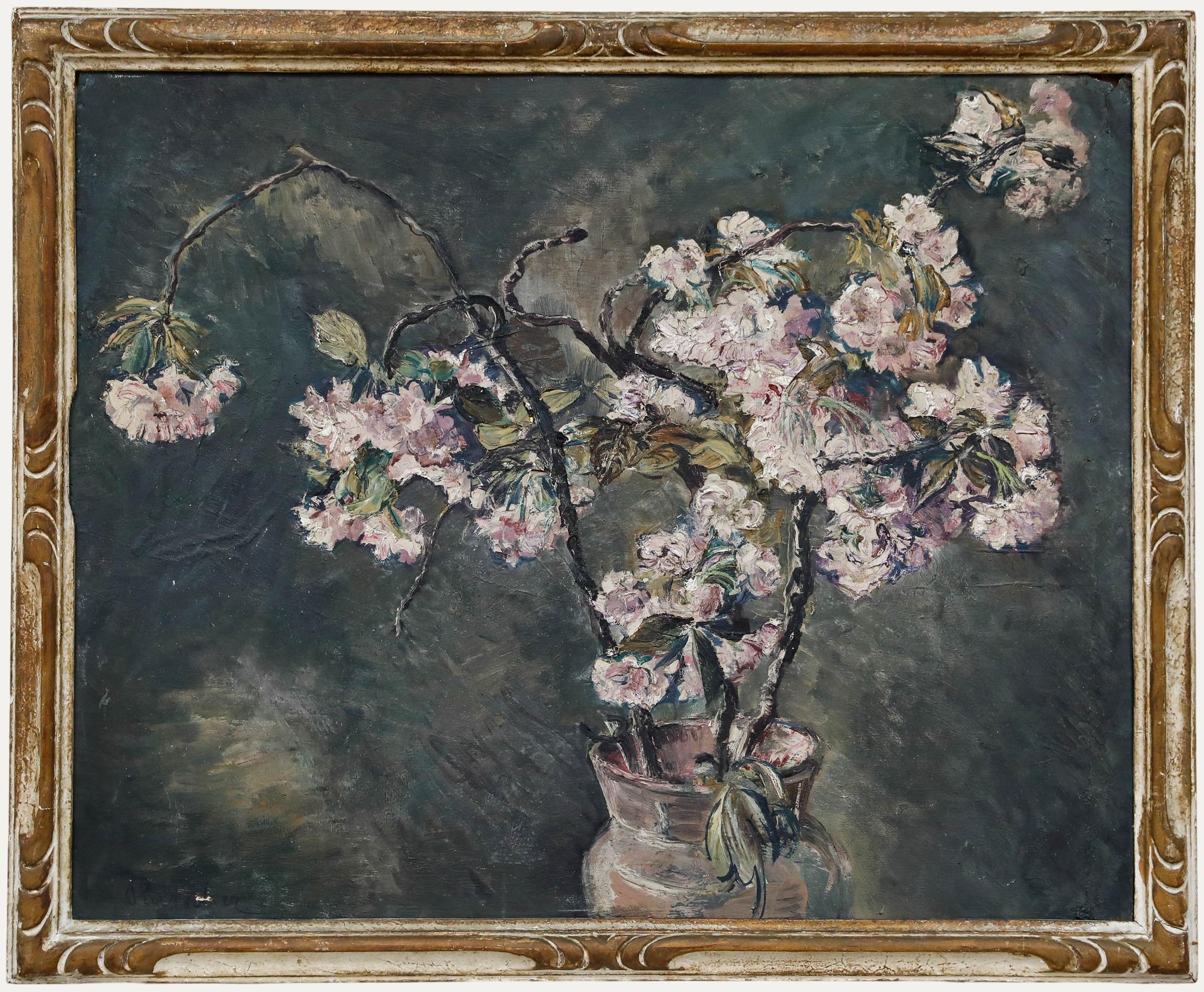 Unknown Still-Life Painting - Alfons Purtscher (1885-1962) - Framed Mid 20th Century Oil, Magnolia in a Vase