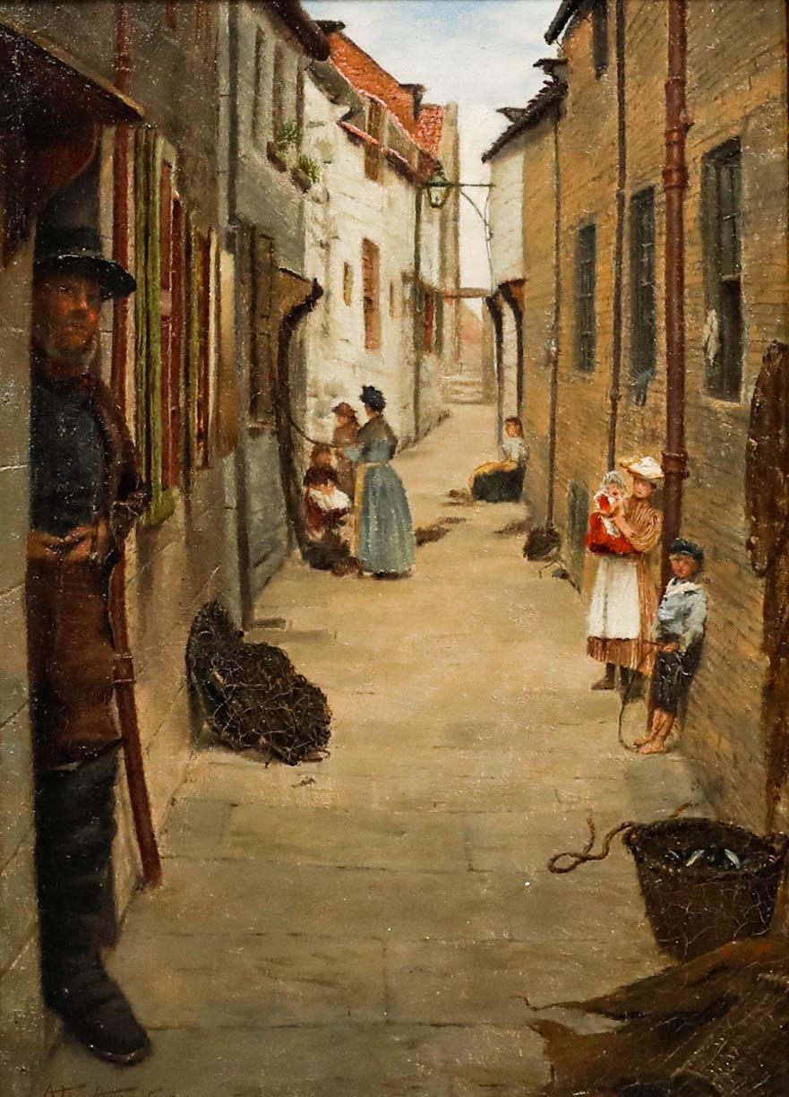 Alfred Armitage (1860-1900)  - Gerahmtes Öl aus dem späten 19. Jahrhundert, Das Kreuz, Whitby – Painting von Unknown