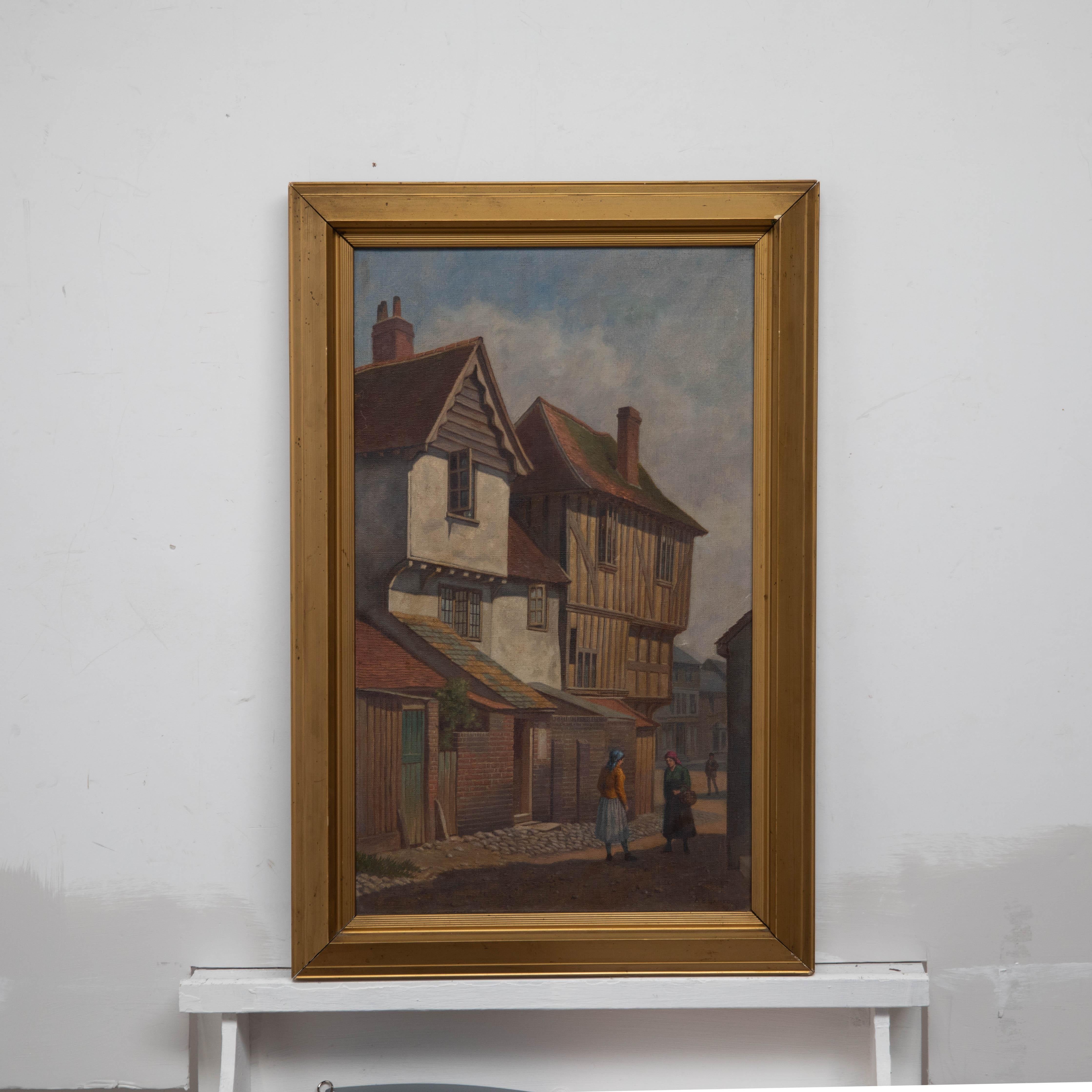 Alfred Bennett Bamford (fl.1880-1930) - Gerahmtes Ölgemälde, Rückstraße der Stadt (Braun), Landscape Painting, von Unknown