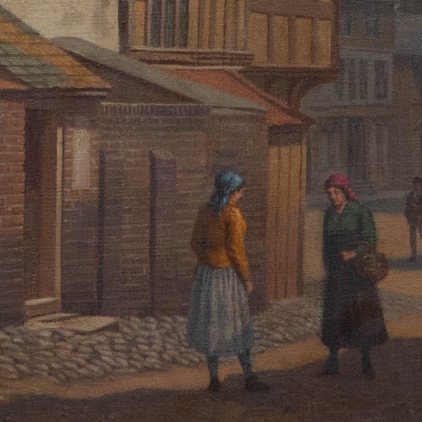 Alfred Bennett Bamford (fl.1880-1930) - Gerahmtes Ölgemälde, Rückstraße der Stadt im Angebot 1