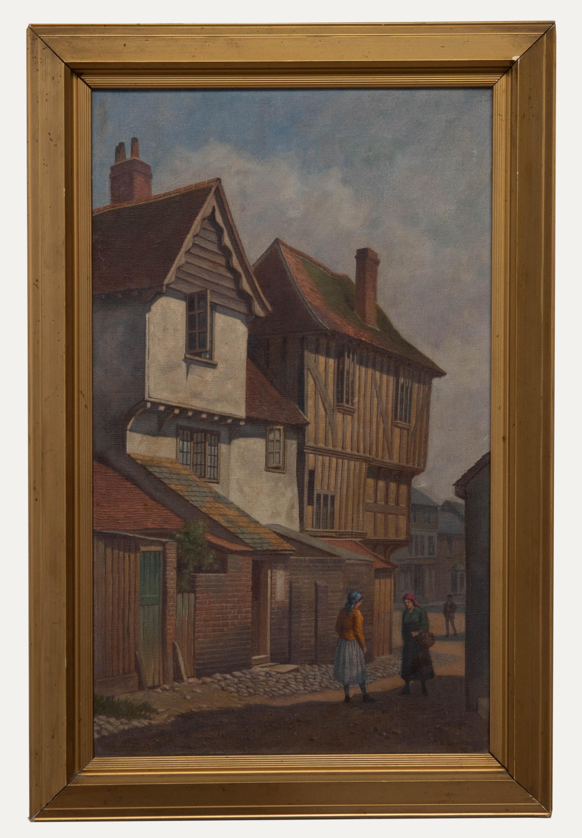 Unknown Landscape Painting – Alfred Bennett Bamford (fl.1880-1930) - Gerahmtes Ölgemälde, Rückstraße der Stadt