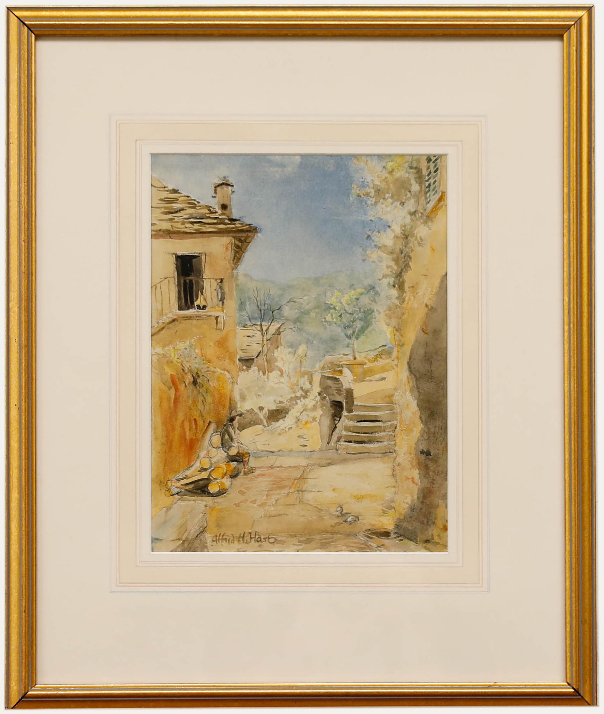 Landscape Painting di Unknown - Alfred Henry Hart (1866-1953) - Olio, Il calore del giorno, Lago di Como