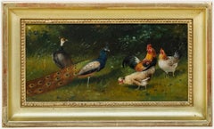 Alfred Schönian (1856-1936) - Öl aus dem späten 19. Jahrhundert, Pfaue und Hühner