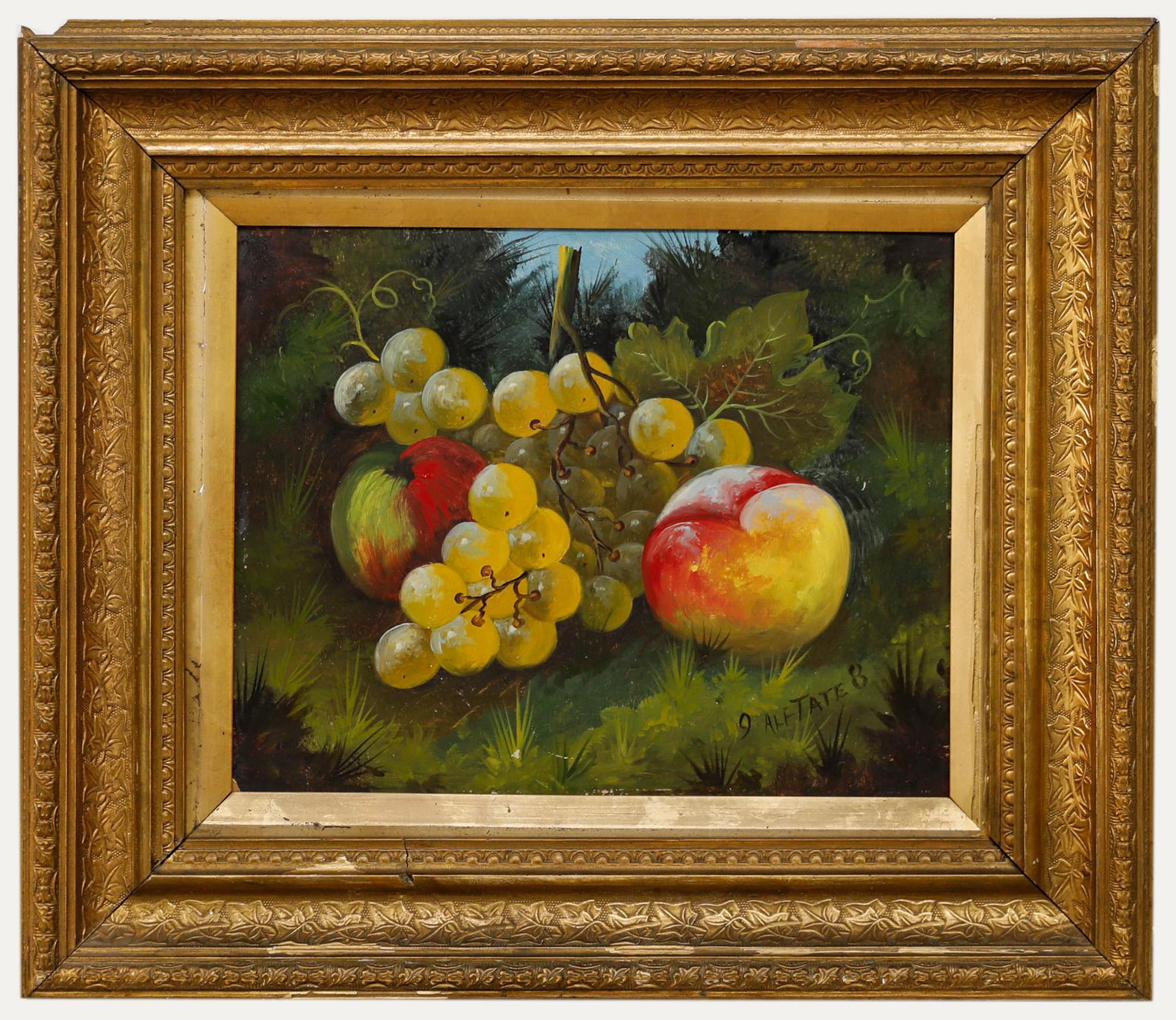 Unknown Still-Life Painting - Alfred Tate - Framed Late 19th Century Oil, Still Life, Apples and Grapes