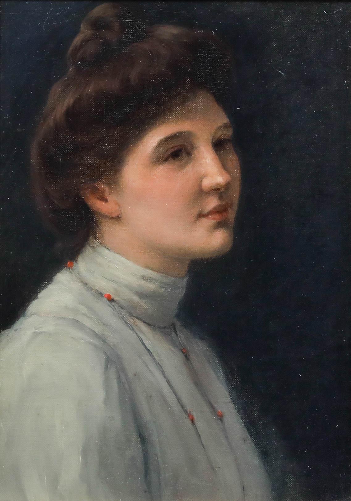 Alfred Ward (act.1873-1927) - Huile encadrée de la fin du XIXe siècle, Portrait d'une dame - Painting de Unknown
